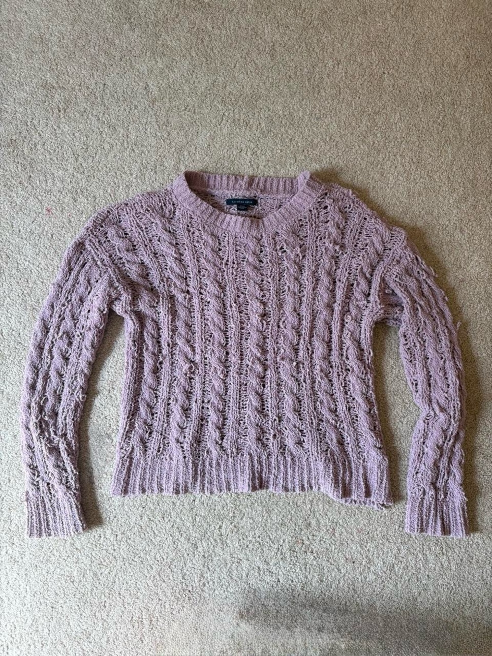 American Eagle Outfitters Lavender Cable Knit Crewneck Sweater